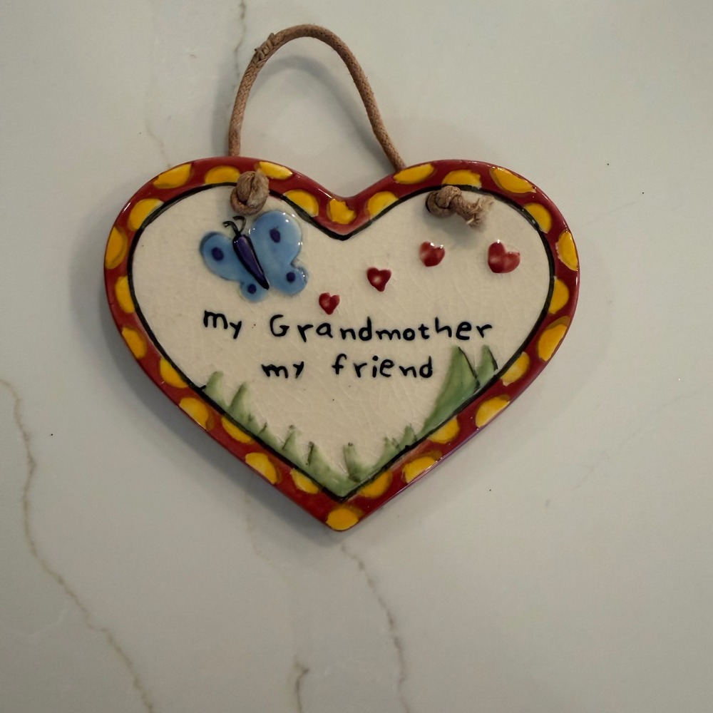 Ceramic Heart Wall Hanging My Grandmother My Friend Butterfly Folk Art Plaque